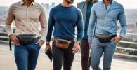Hombres llevan riñoneras de piel